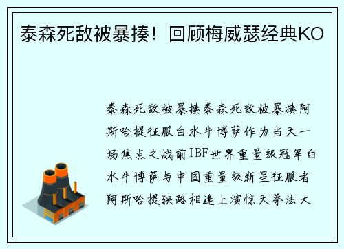 泰森死敌被暴揍！回顾梅威瑟经典KO